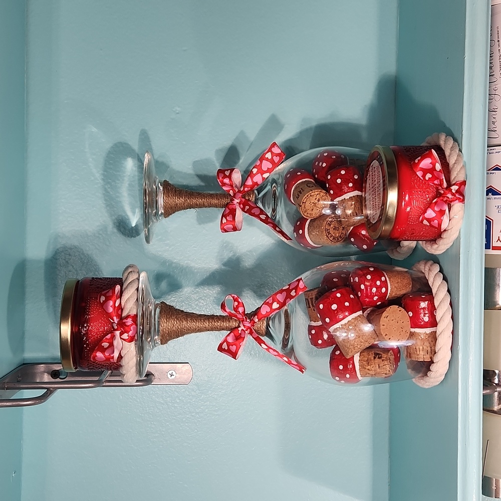 Hand Crafted Valentine's Day Toadstool Candle Holders 2Set Red